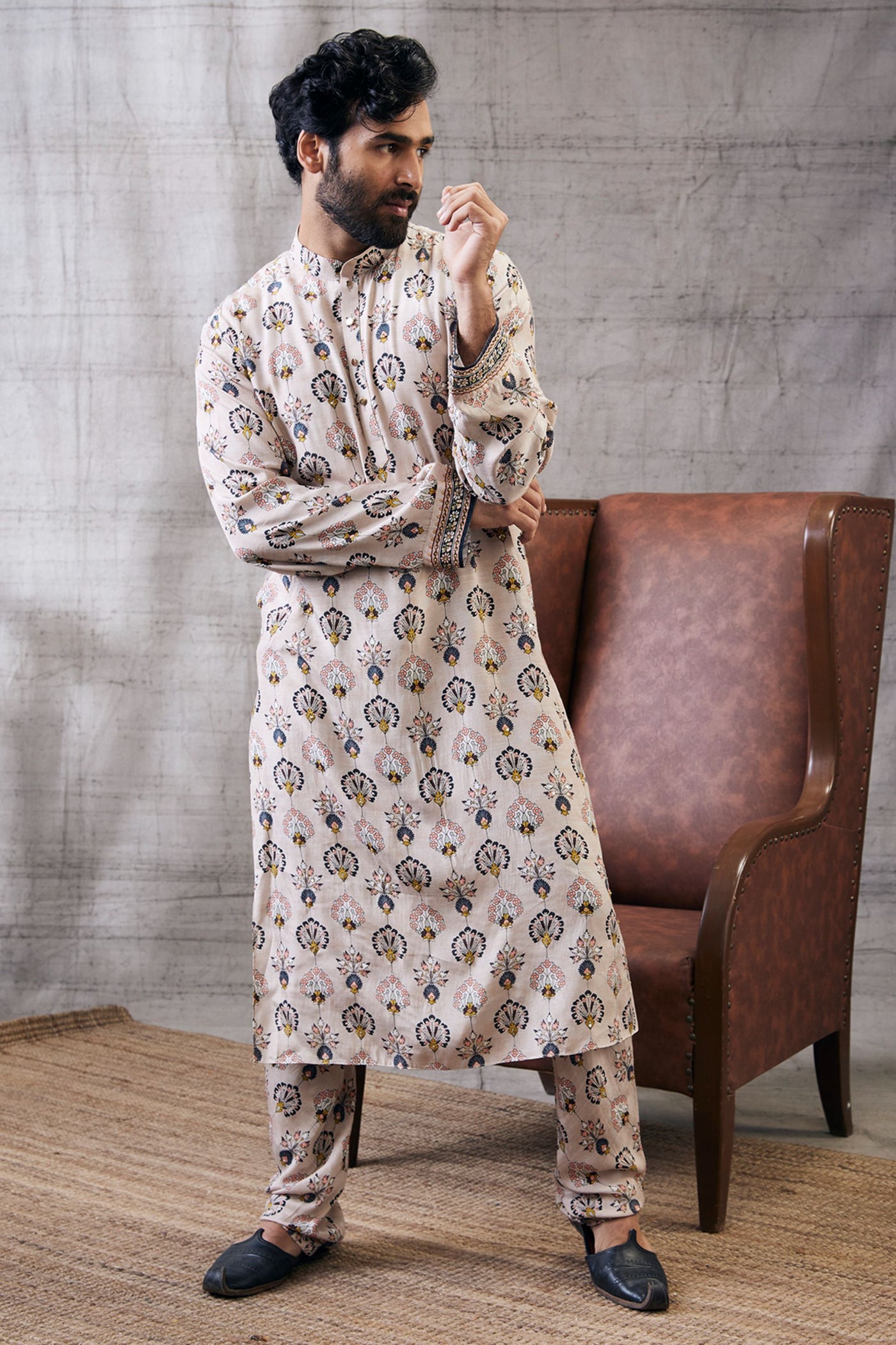 Sougat Paul Menswear Sarouk Printed Kurta Set Indian designer wear online shopping melange singapore