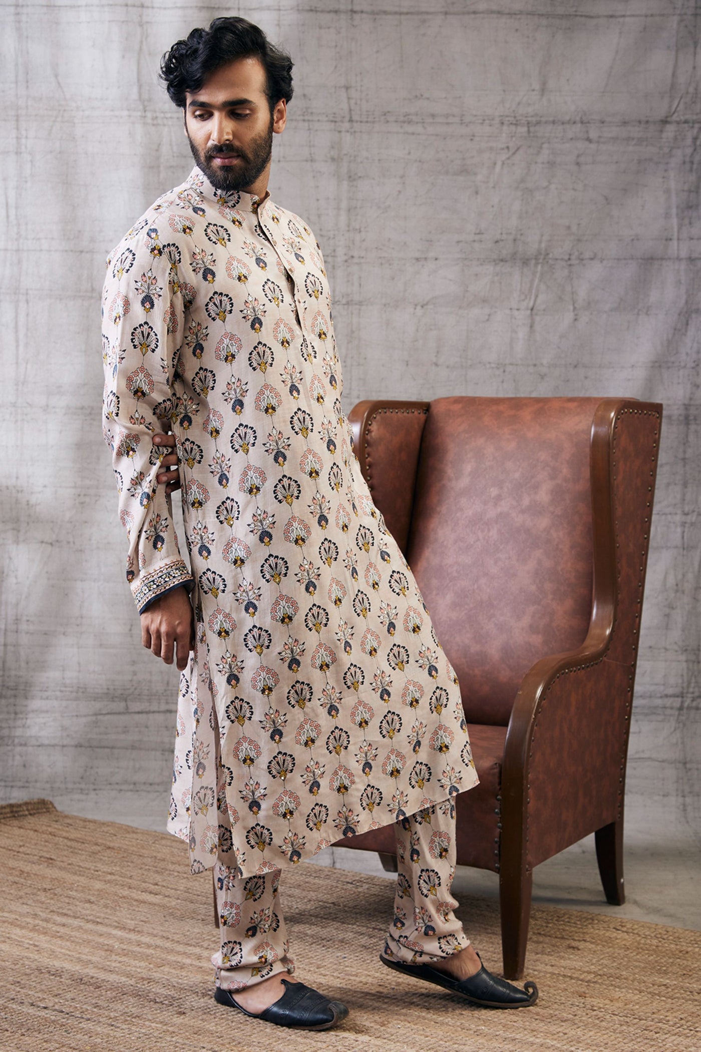 Sougat Paul Menswear Sarouk Printed Kurta Set Indian designer wear online shopping melange singapore