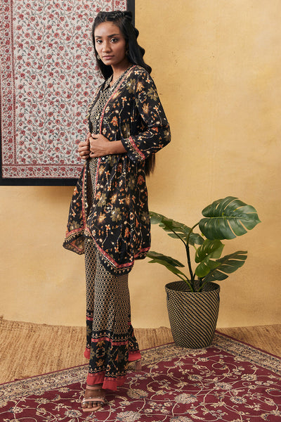 sougat paul Zahra Embroidered Co-ord Set With Jacket black online shopping melange singapore indian designer wear