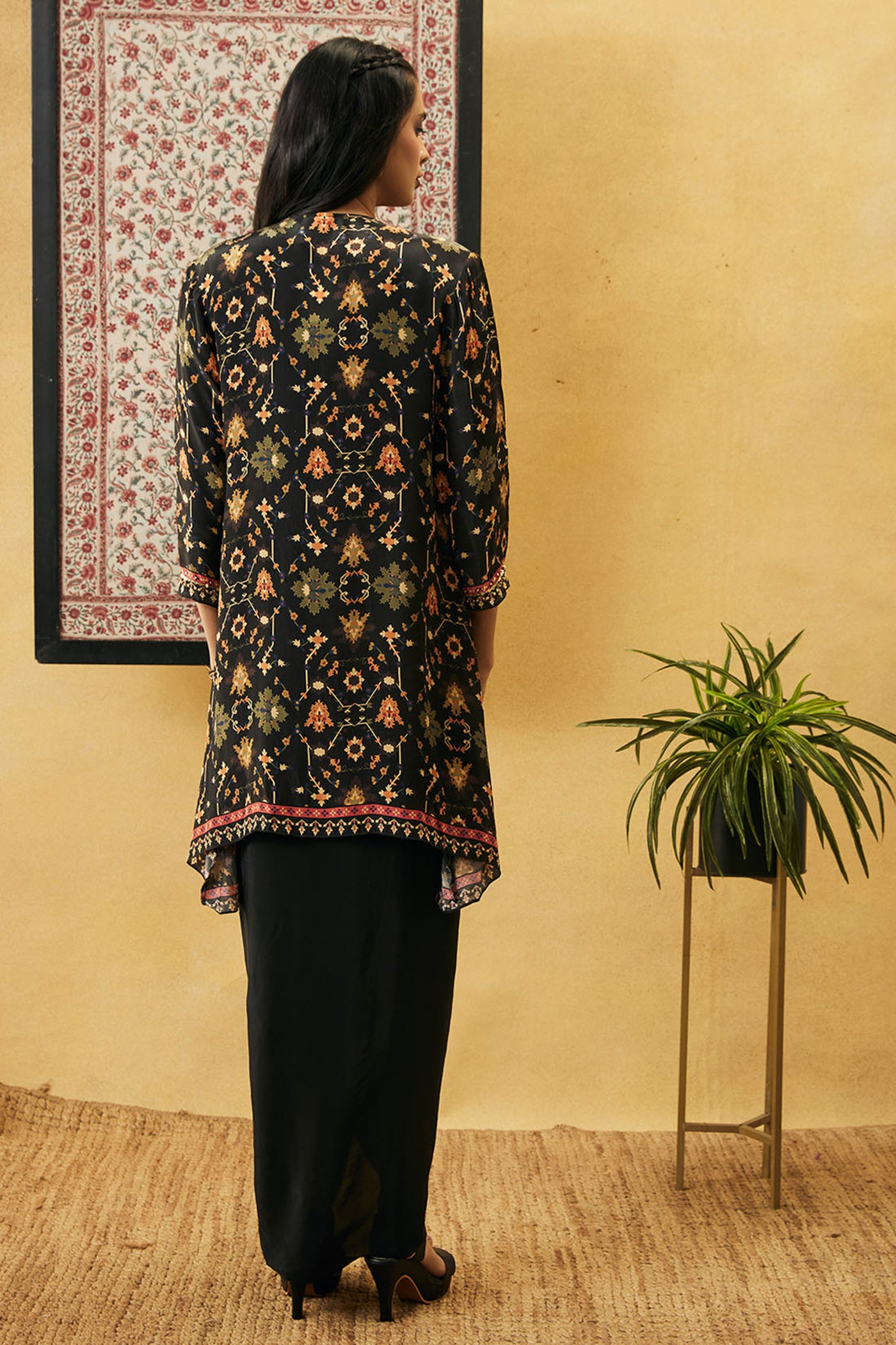 sougat paul Zahra Solid Drape Dress With Jacket black online shopping melange singapore indian designer wear