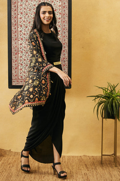 sougat paul Zahra Solid Drape Dress With Jacket black online shopping melange singapore indian designer wear