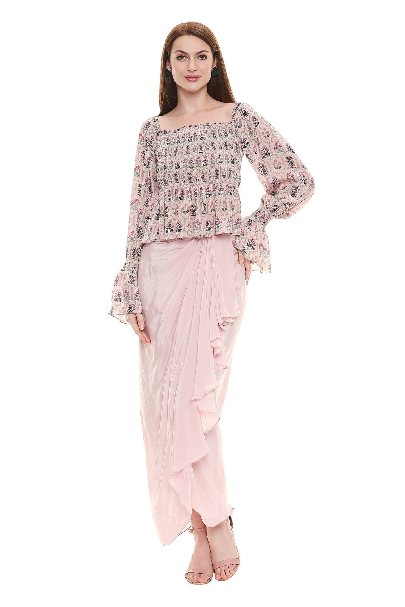 Ruched Top With Draped Skirt Dust Pink