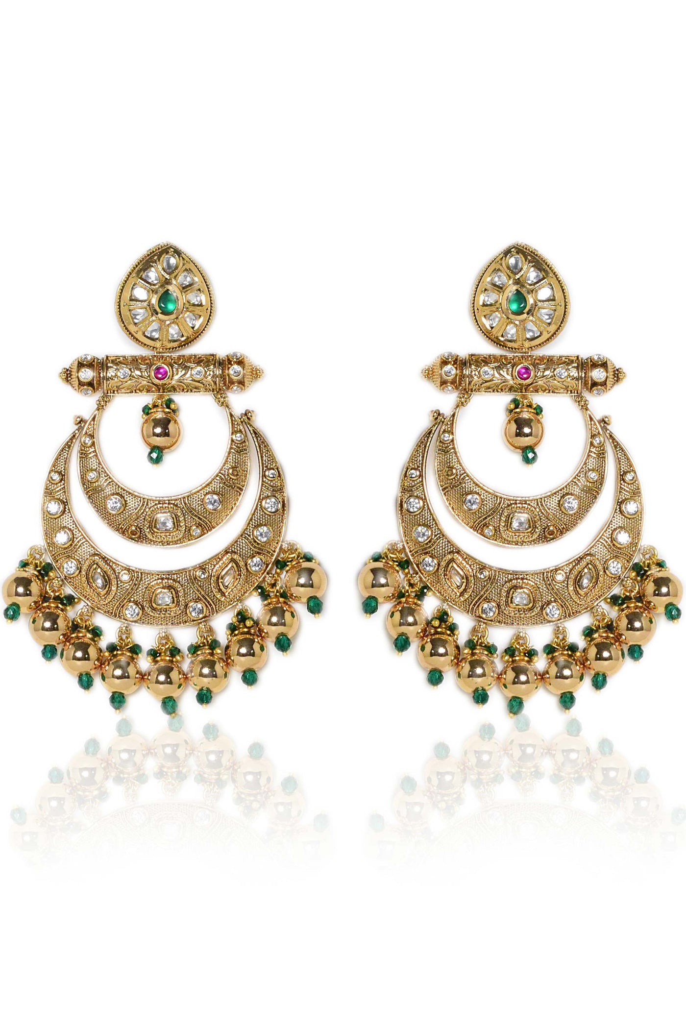 Tizora desi antique double chandbalis red gold green fashion imitation jewellery indian designer wear online shopping melange singapore