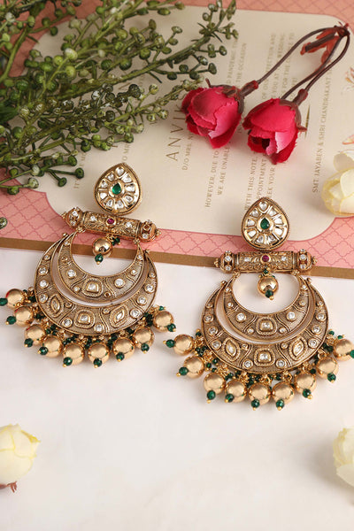 Tizora desi antique double chandbalis red gold green fashion imitation jewellery indian designer wear online shopping melange singapore