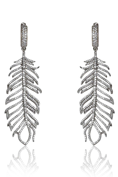 Tizora diamond feather earrings white fashion imitation jewellery indian designer wear online shopping melange singapore