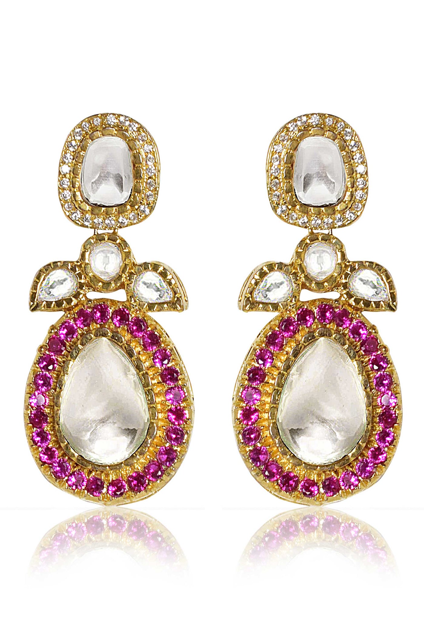 Tizora evening wear kundan earrings red white gold fashion imitation jewellery indian designer wear online shopping melange singapore