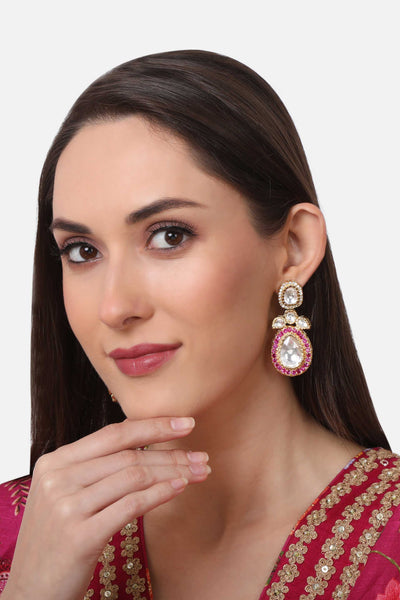 Tizora evening wear kundan earrings red white gold fashion imitation jewellery indian designer wear online shopping melange singapore