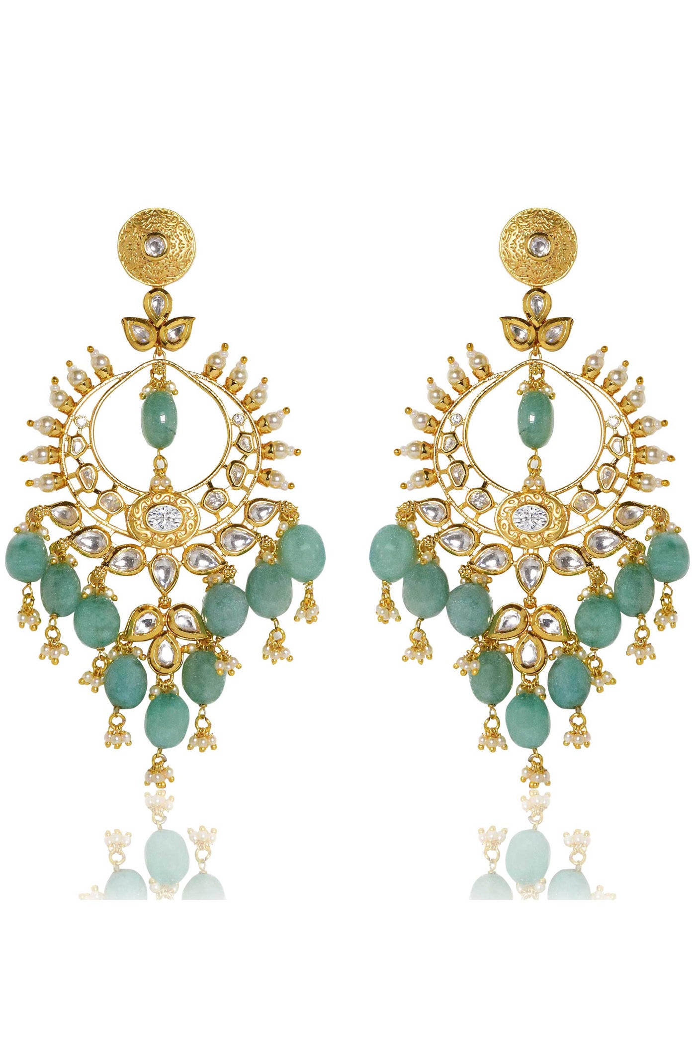 Tizora festive ethnic chandbalis green and gold fashion imitation jewellery indian designer wear online shopping melange singapore