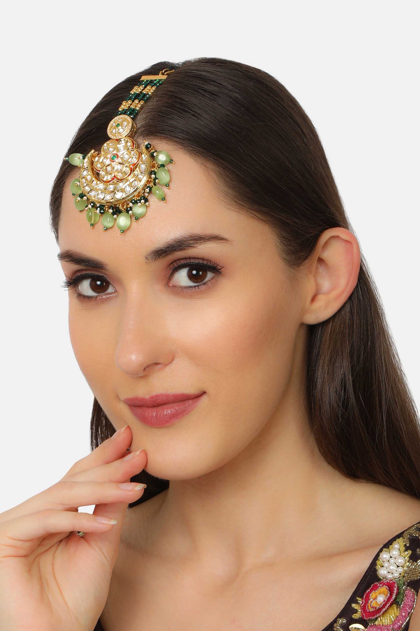 Tizora green chand mangtikka green red gold fashion imitation jewellery indian designer wear online shopping melange singapore