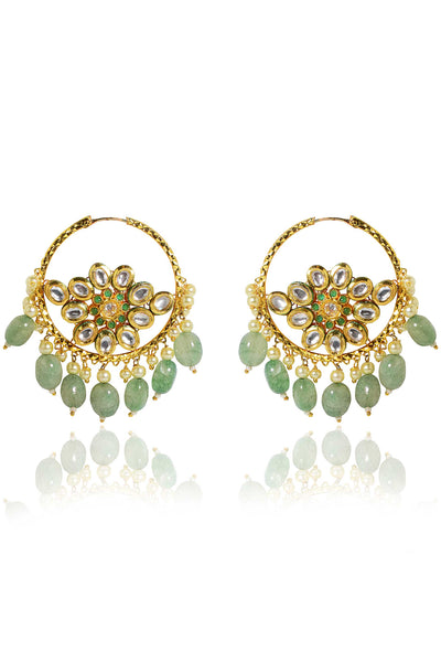 Tizora kundan side balis green and gold fashion imitation jewellery indian designer wear online shopping melange singapore