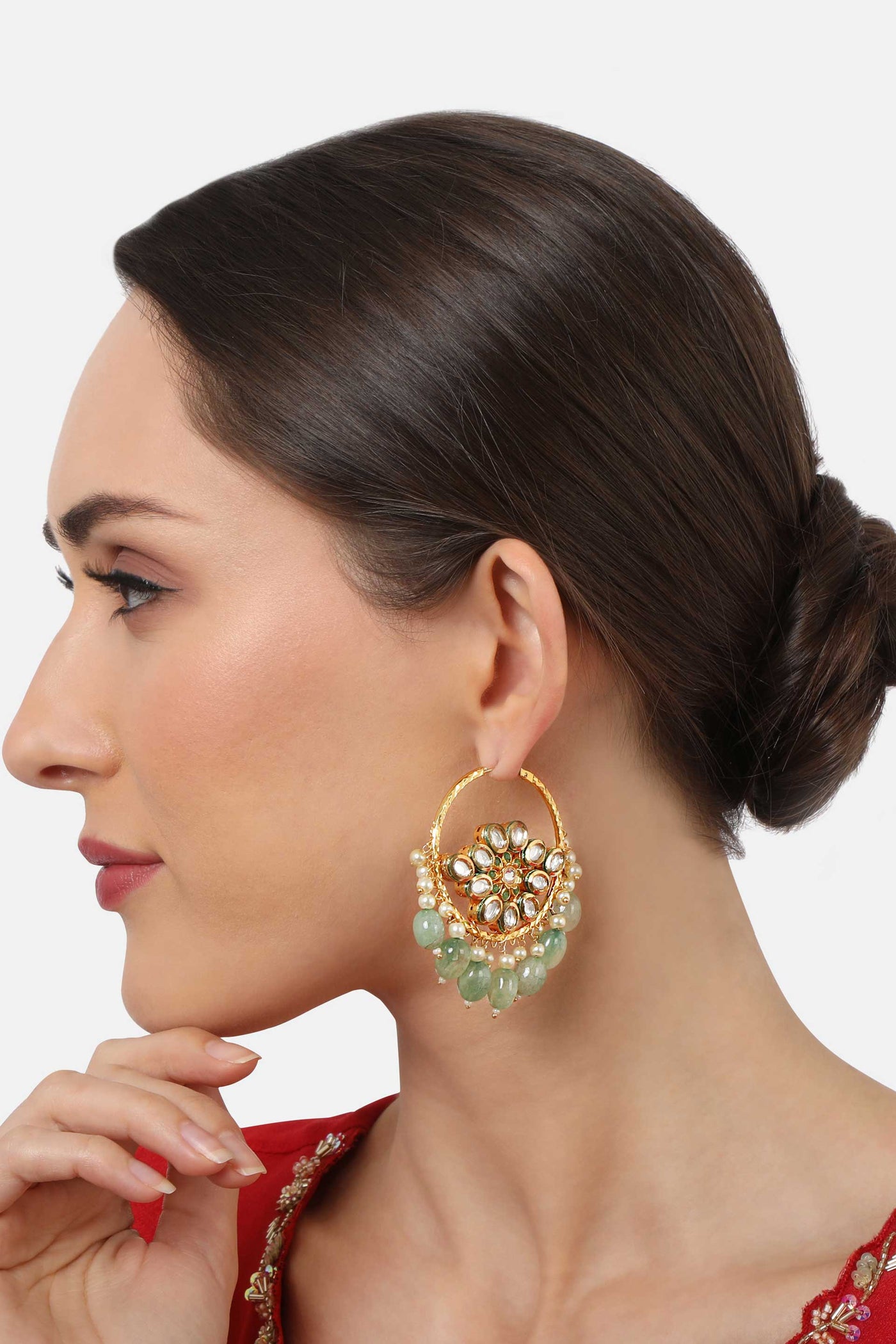 Tizora kundan side balis green and gold fashion imitation jewellery indian designer wear online shopping melange singapore