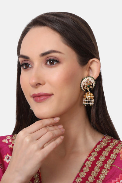 Tizora white meena chand jhumki gold green and white fashion imitation jewellery indian designer wear online shopping melange singapore
