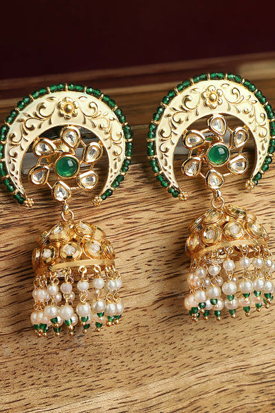 Tizora white meena chand jhumki gold green and white fashion imitation jewellery indian designer wear online shopping melange singapore