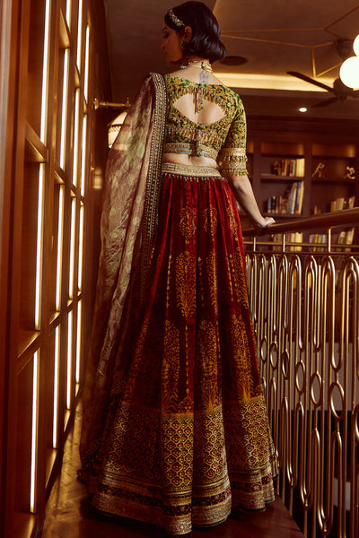 Tarun Tahiliani Digitally Printed Lehenga With Embroidered Hip Yoke Blouse And Printed Dupatta multi occasion wedding indian bridal designer wear online shopping melange singapore