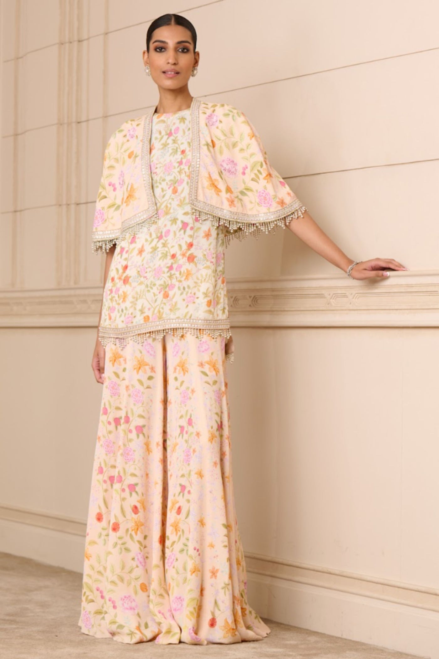 Tarun Tahiliani Kurta Sharara Cape Blush indian designer wear online shopping melange singapore