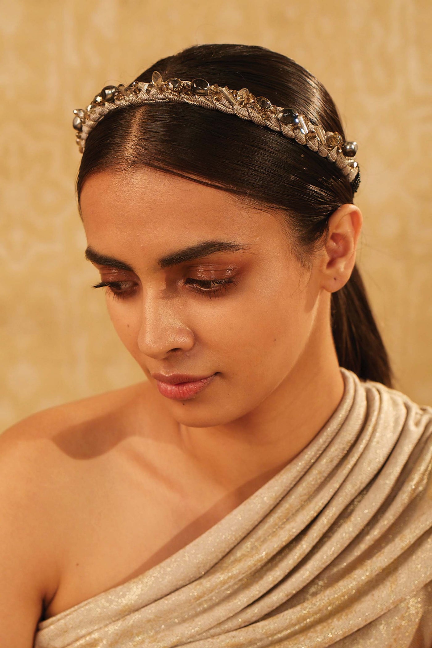 Tarun Tahiliani accessories Headband With Beads And Crystals black online shopping melange singapore indian designer wear