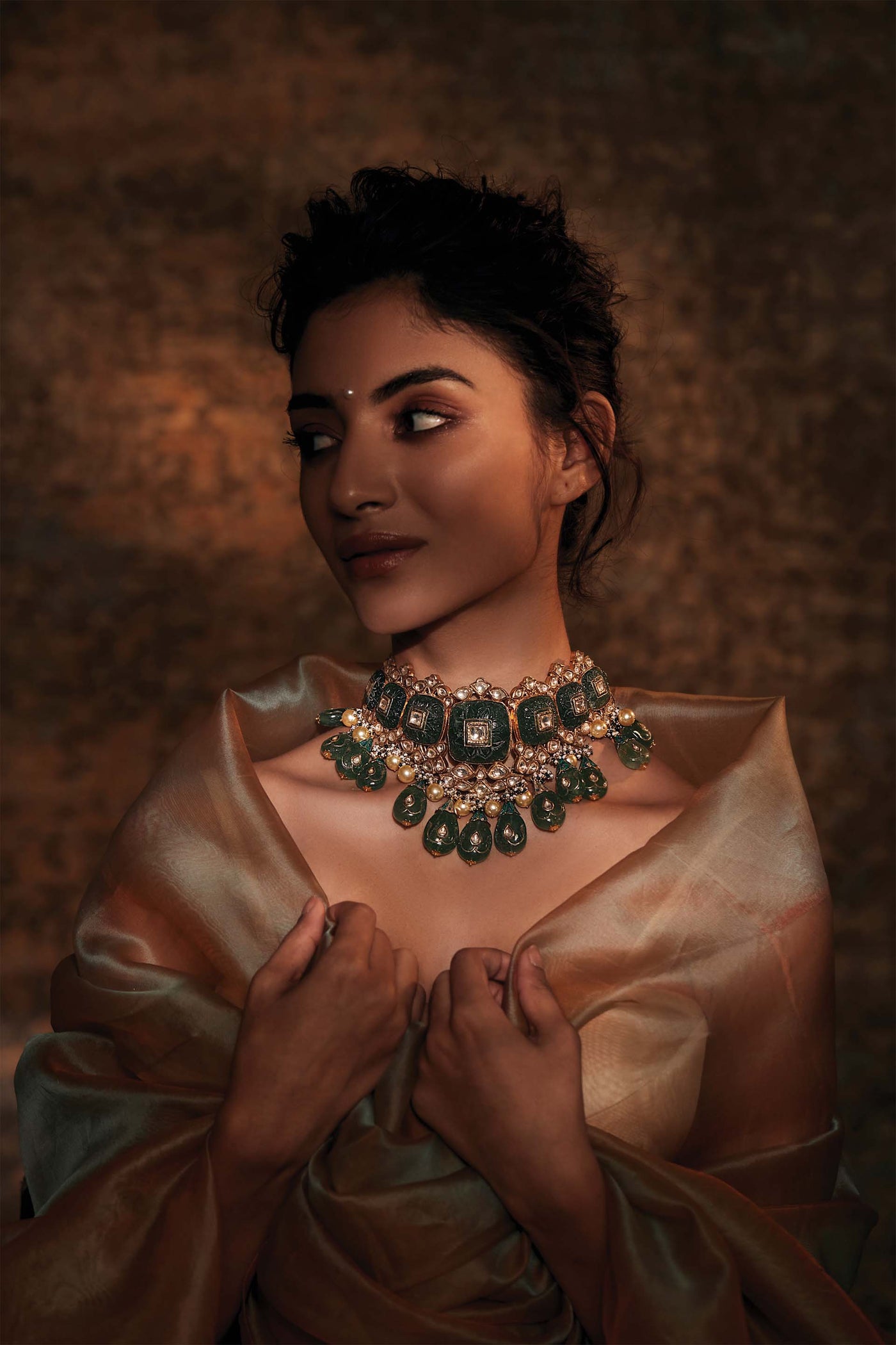 Tarun Tahiliani Emerald Choker Necklace With Aventurine Stones green fashion jewellery indian designer wear online shopping melange singapore