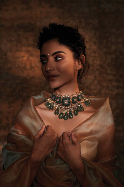 Tarun Tahiliani Emerald Choker Necklace With Aventurine Stones green fashion jewellery indian designer wear online shopping melange singapore