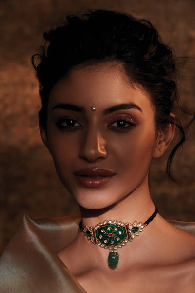 Tarun Tahiliani Emerald Mughal-Style Choker Necklace fashion jewellery indian designer wear online shopping melange singapore