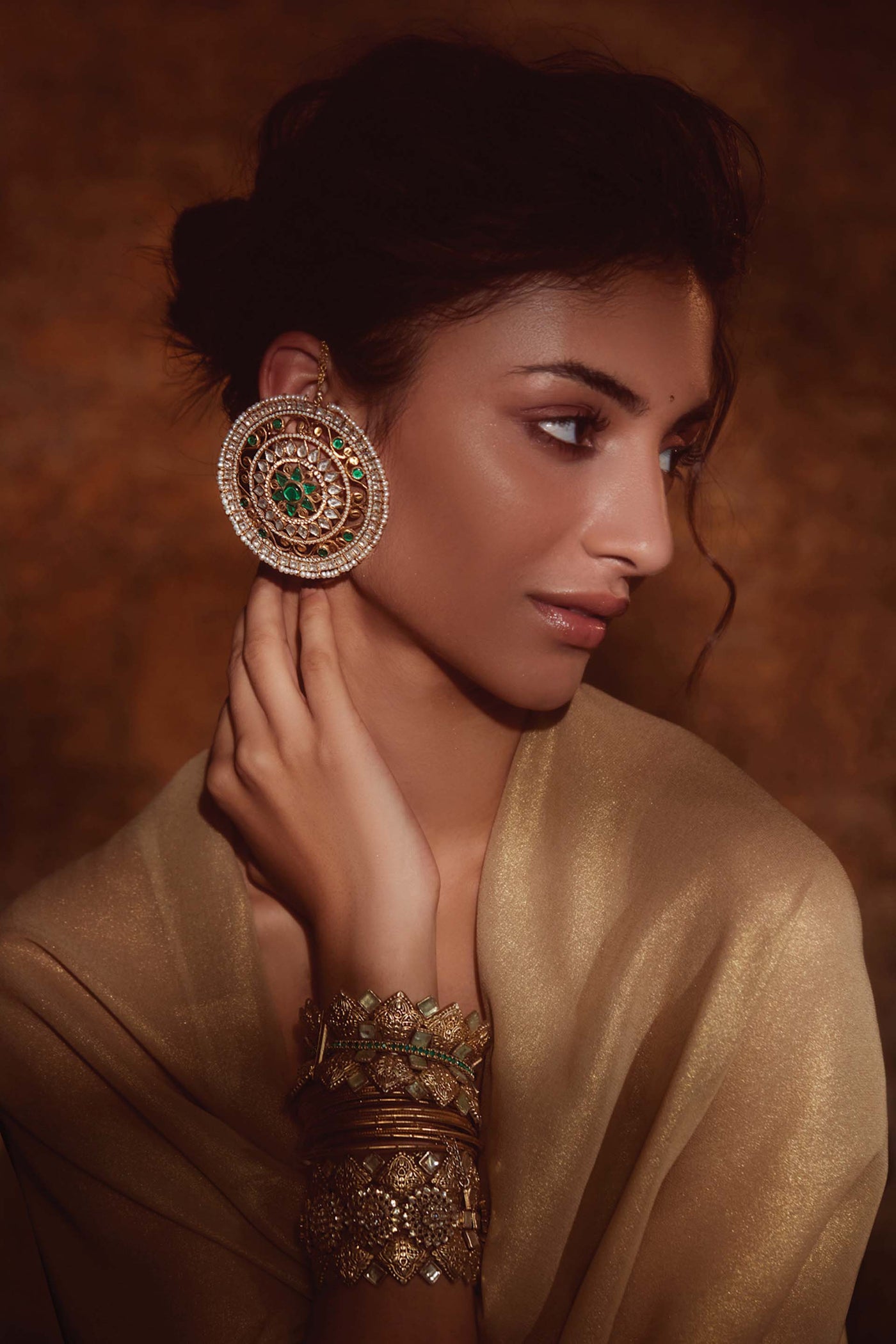 Tarun Tahiliani Round Statement Earrings emerald fashion jewellery indian designer wear online shopping melange singapore