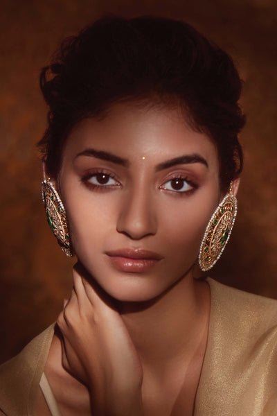 Tarun Tahiliani Round Statement Earrings emerald fashion jewellery indian designer wear online shopping melange singapore