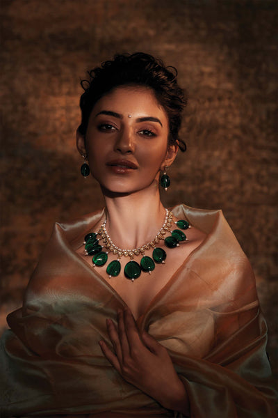 Tarun Tahiliani Emerald wide Necklace green fashion jewellery indian designer wear online shopping melange singapore