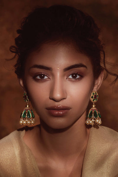 Tarun Tahiliani Jhumka - Style Earrings emerald fashion jewellery indian designer wear online shopping melange singapore