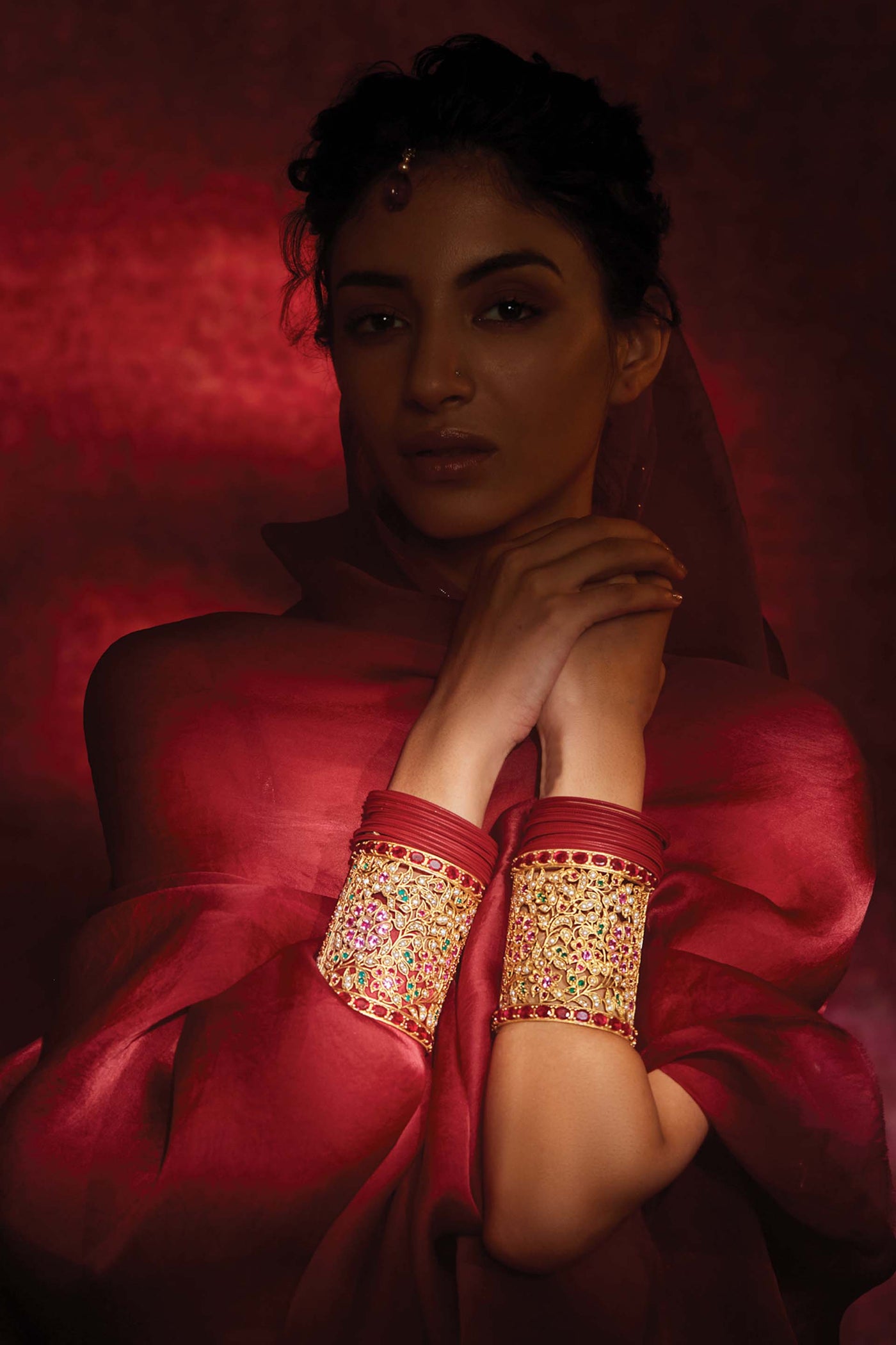 Tarun Tahiliani long Kada fuchsia fashion jewellery indian designer wear online shopping melange singapore