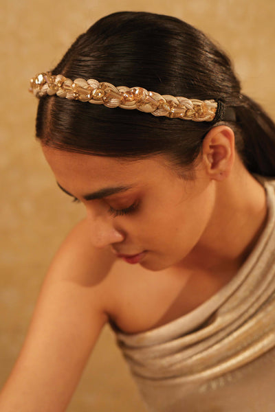 Tarun Tahiliani accessories Braided Headband With Beads And Crystals online shopping melange singapore indian designer wear