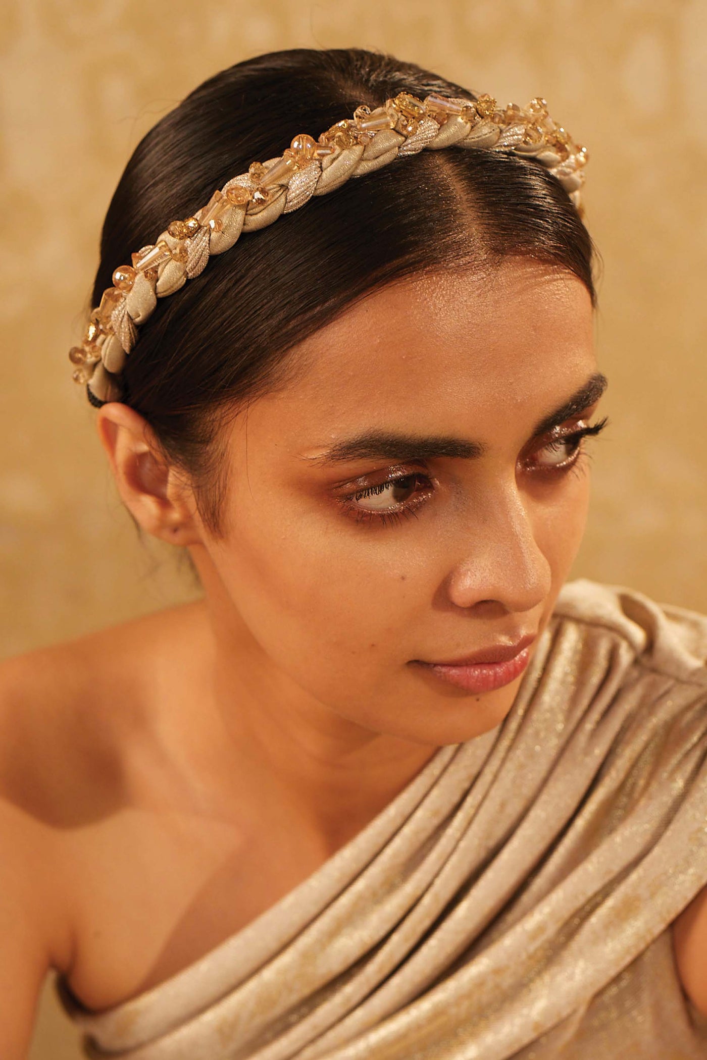 Tarun Tahiliani accessories Braided Headband With Beads And Crystals online shopping melange singapore indian designer wear