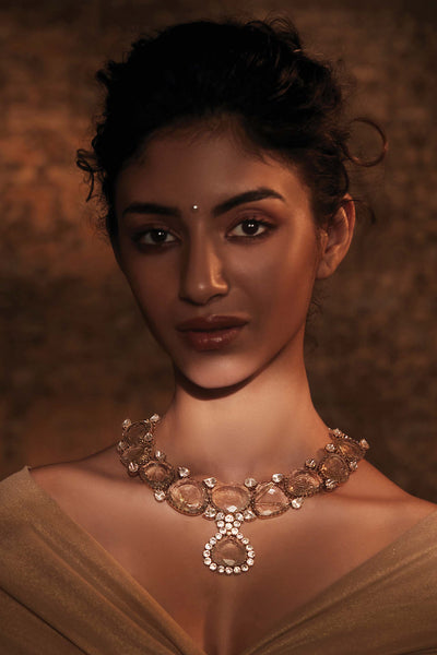 Tarun Tahiliani Drop Necklace With Rutiles gold fashion jewellery indian designer wear online shopping melange singapore