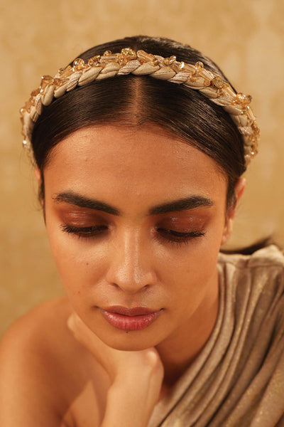Tarun Tahiliani accessories Braided Headband With Beads And Crystals online shopping melange singapore indian designer wear
