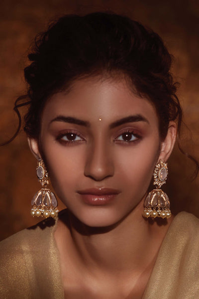 Tarun Tahiliani Jhumka - Style Earrings light pink fashion jewellery indian designer wear online shopping melange singapore