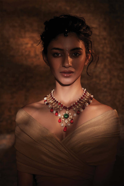 Tarun Tahiliani Ruby Bib-style Necklace red  fashion jewellery indian designer wear online shopping melange singapore