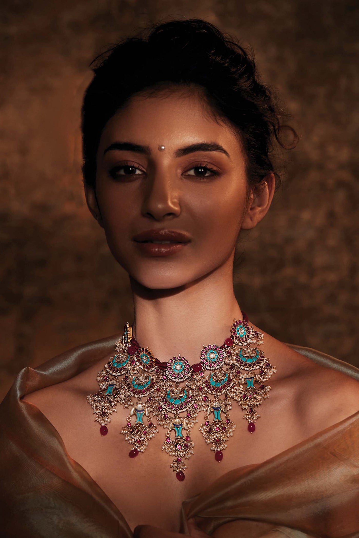 Tarun Tahiliani Wide Necklace With Turquoise Stones fashion jewellery indian designer wear online shopping melange singapore