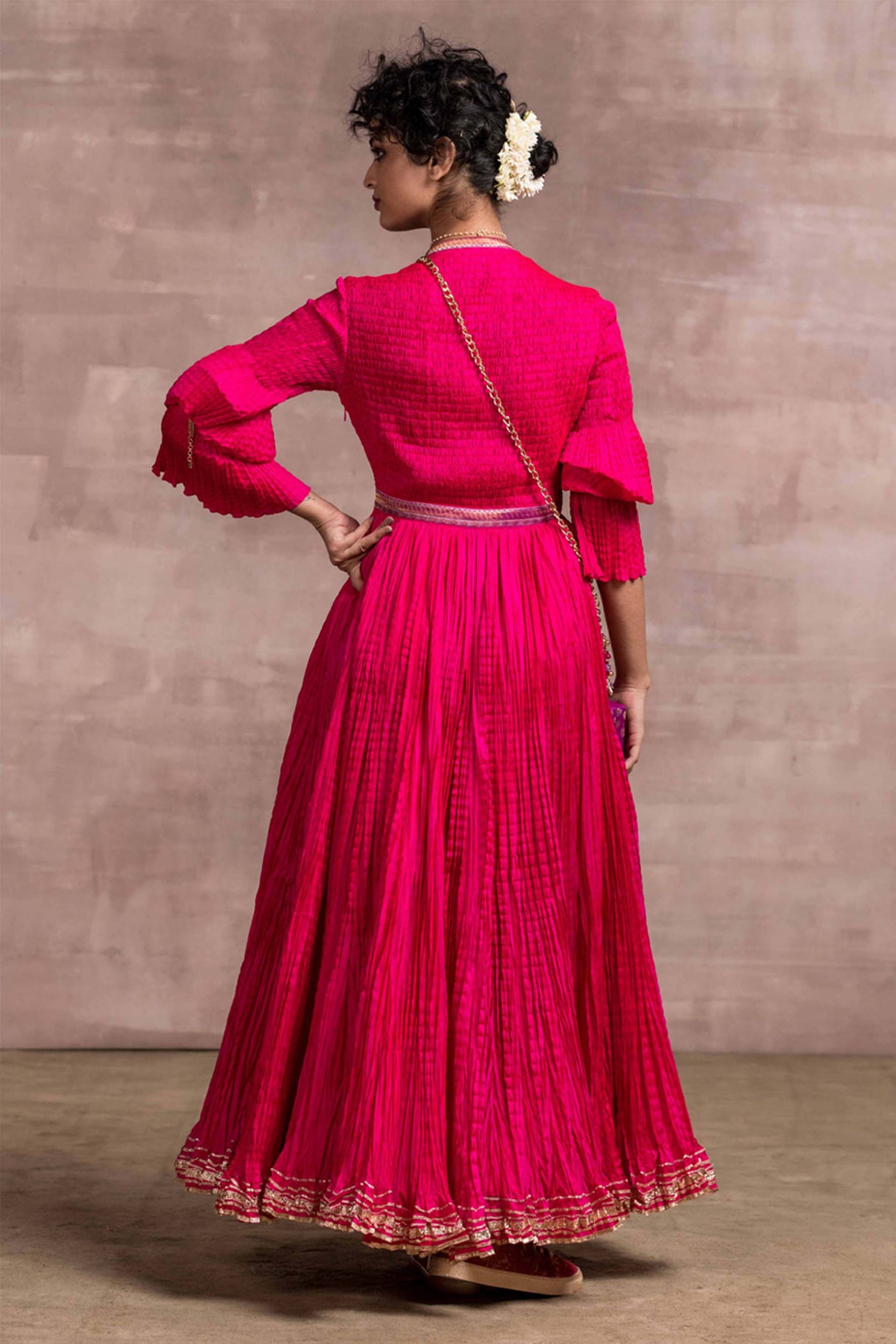 Tarun Tahiliani Anarkali In Crushed Silk With Brocade Borders And Matching Handloom Dupatta festive indian designer wear online shopping melange singapore