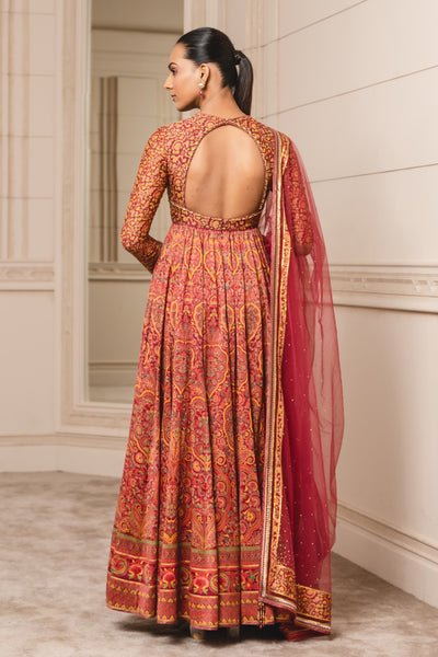 Tarun Tahilianii Anarkali With Churidar And Dupatta red festive indian designer wear online shopping melange singapore