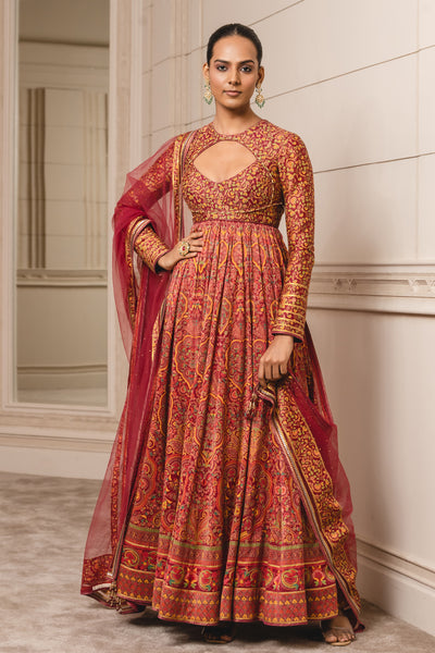 Tarun Tahilianii Anarkali With Churidar And Dupatta red festive indian designer wear online shopping melange singapore