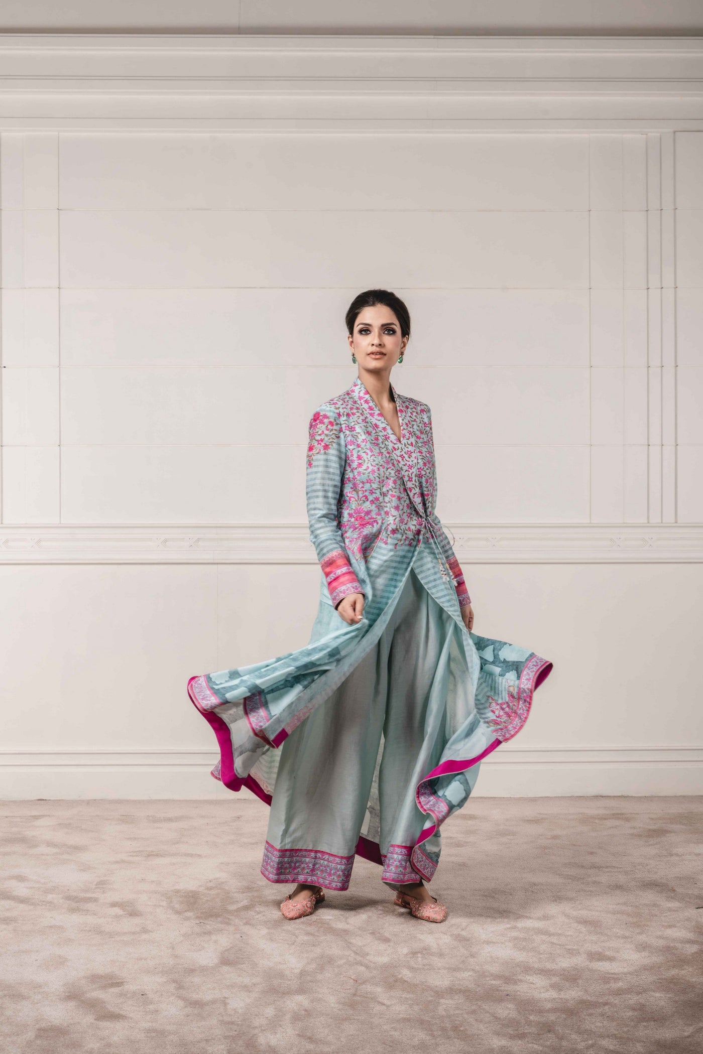 Angrakha Style Printed Jacket With Trouser