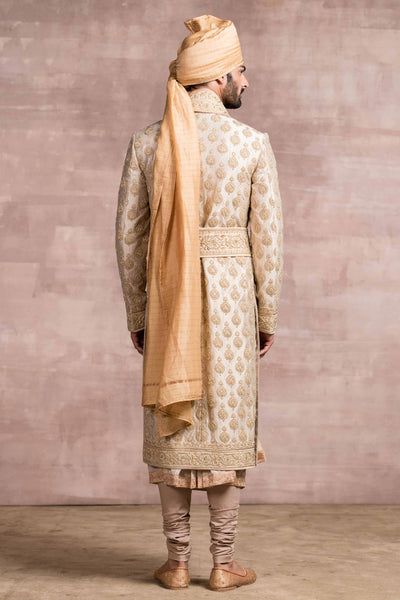 Tarun tahiliani menswear Banaras Brocade Sherwani With Zardozi And Boota Embroidery gold men indian wedding groom designer wear online shopping melange singapore