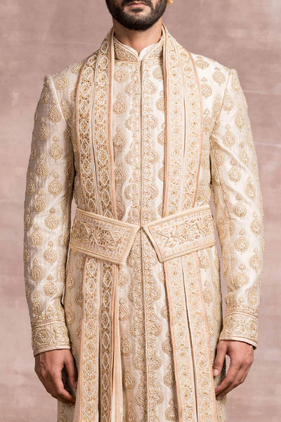 Tarun tahiliani menswear Banaras Brocade Sherwani With Zardozi And Boota Embroidery gold men indian wedding groom designer wear online shopping melange singapore