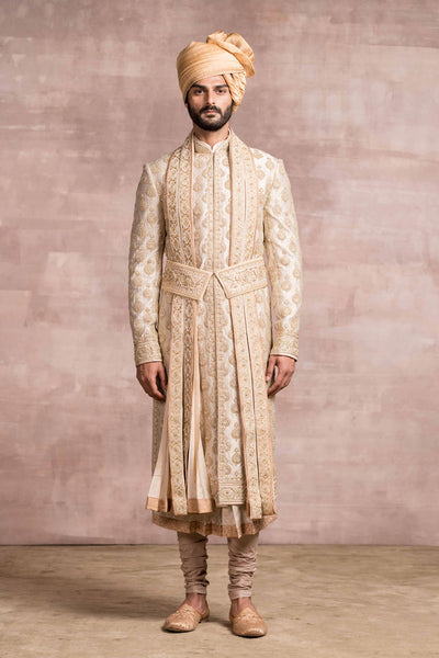 Tarun tahiliani menswear Banaras Brocade Sherwani With Zardozi And Boota Embroidery gold men indian wedding groom designer wear online shopping melange singapore