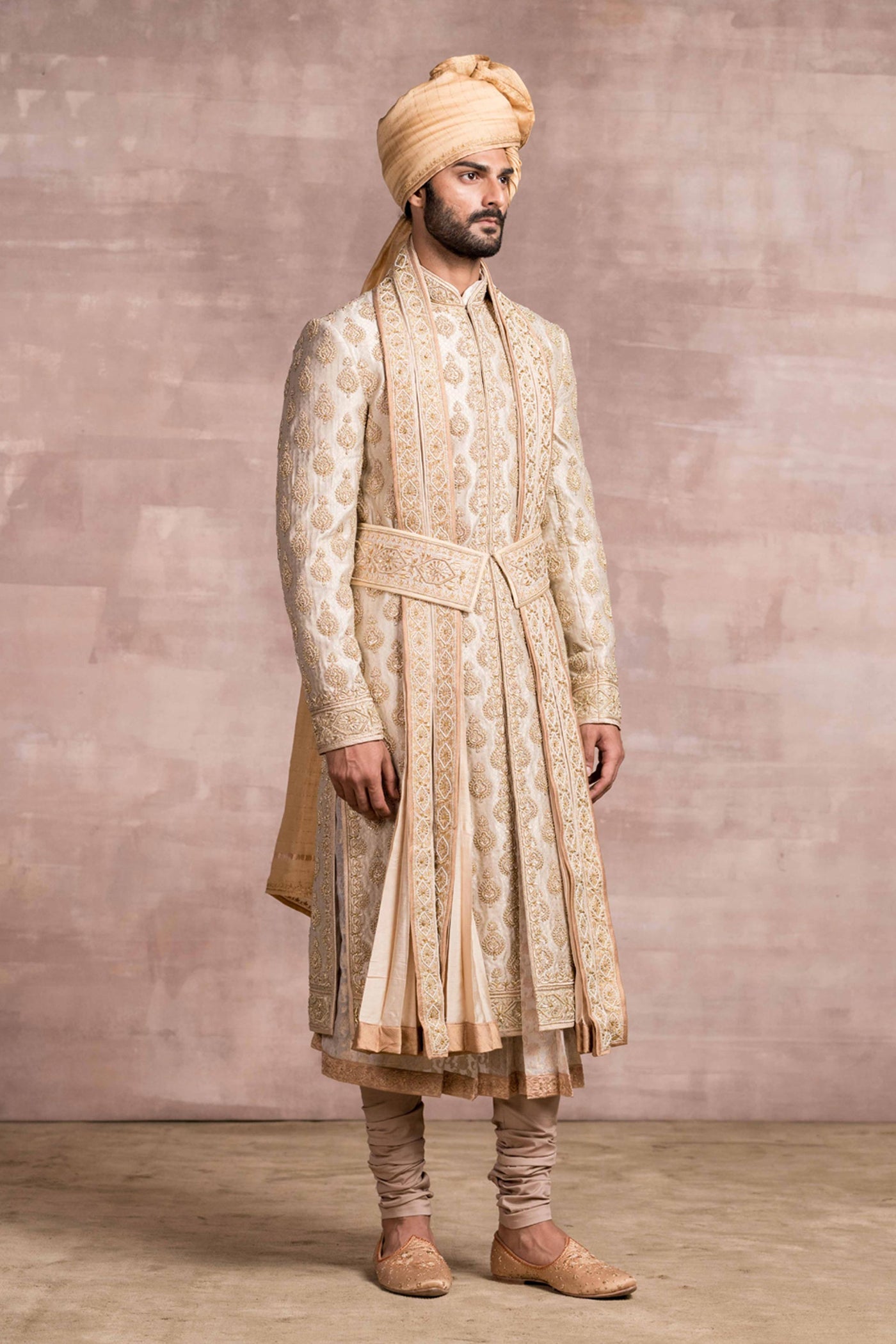 Tarun tahiliani menswear Banaras Brocade Sherwani With Zardozi And Boota Embroidery gold men indian wedding groom designer wear online shopping melange singapore