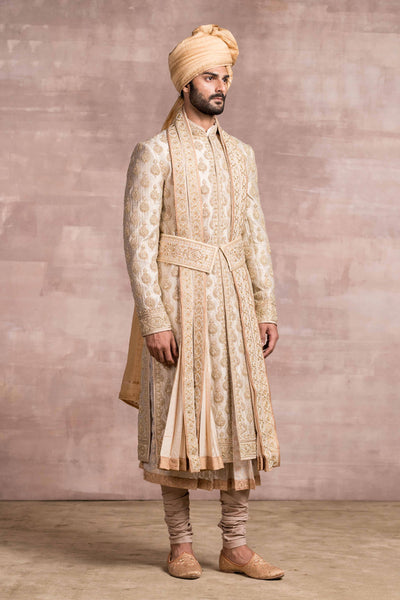Tarun tahiliani menswear Banaras Brocade Sherwani With Zardozi And Boota Embroidery gold men indian wedding groom designer wear online shopping melange singapore