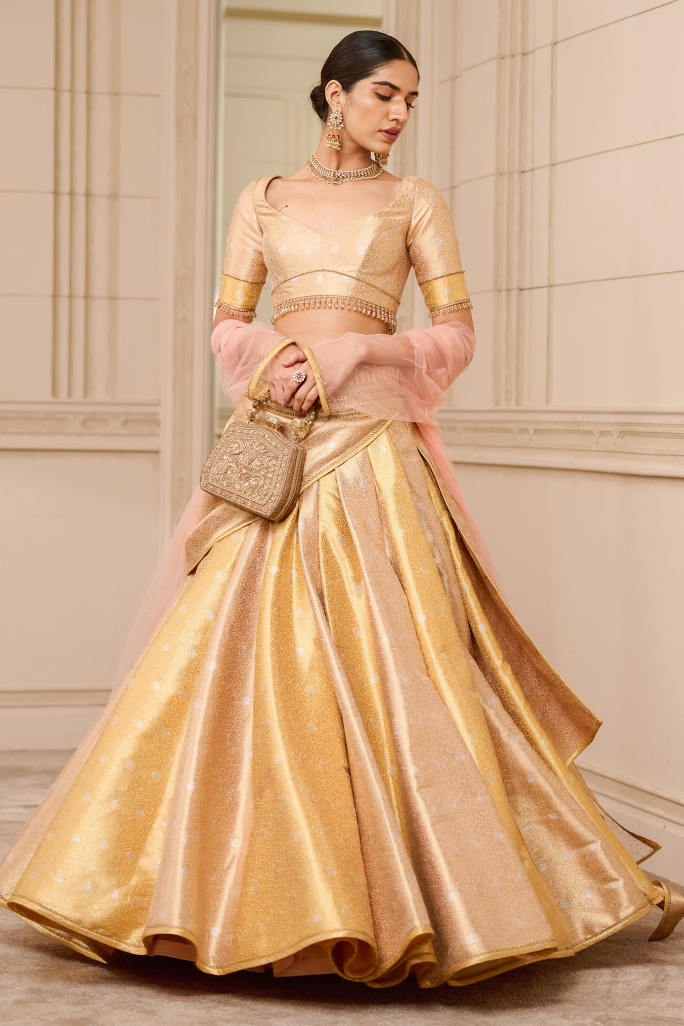 Tarun Tahiliani Brocade Lehenga With Blouse And dupatta festive indian designer fashion online shopping melange singapore