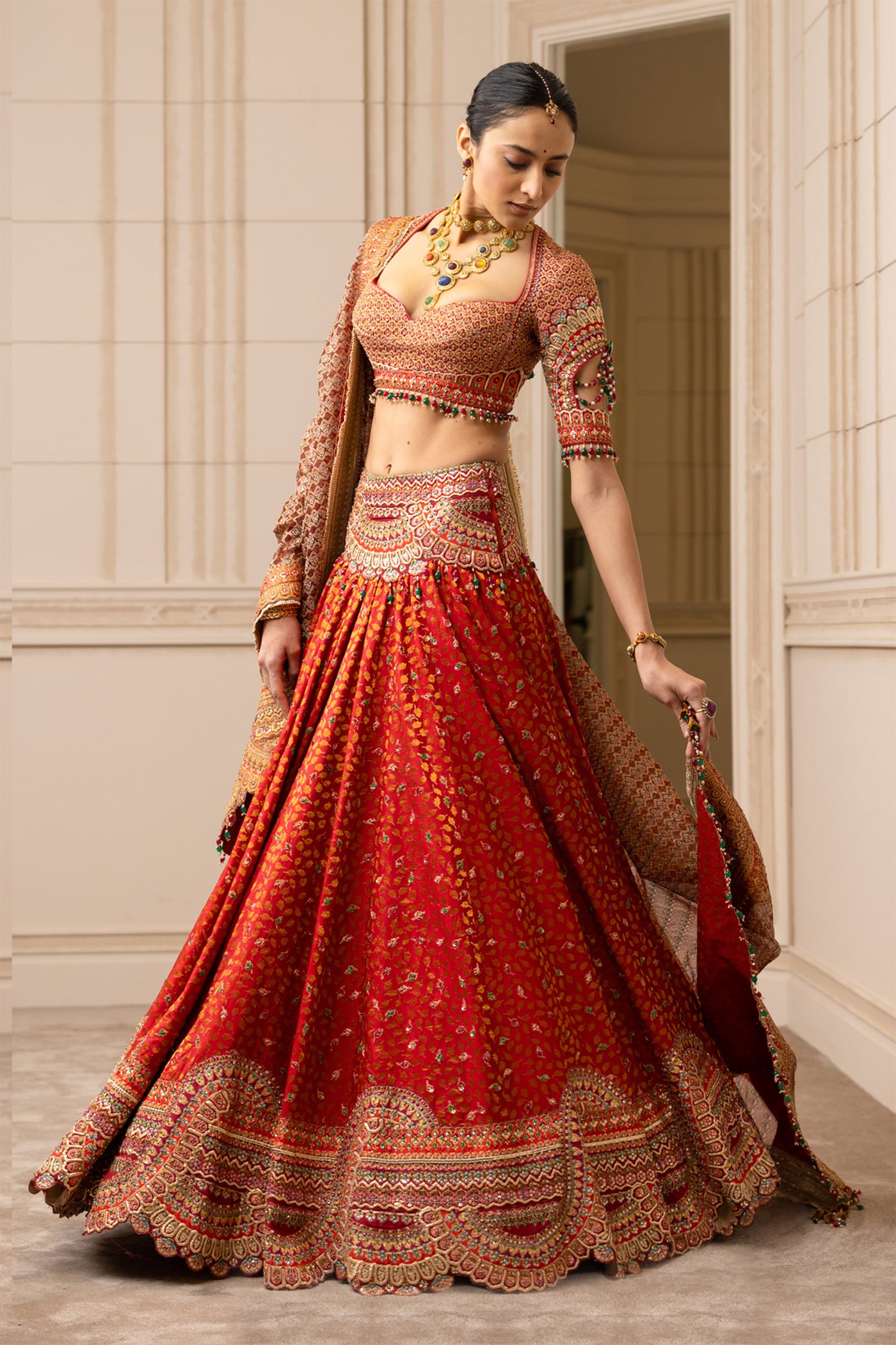 Tarun tahiliani Brocade Lehenga With Matching Blouse red online shopping melange singapore indian designer wear bridal wedding