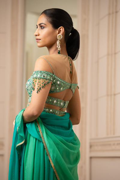 Tarun Tahiliani Chiffon Anarkali With Crystal Detailing green festive occasion indian designer wear online shopping melange singapore