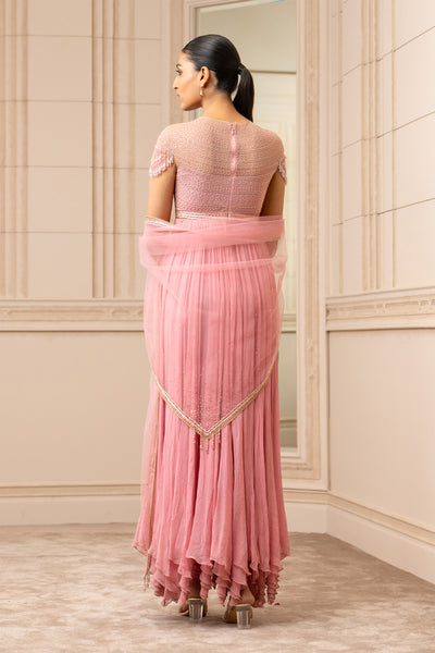 Tarun tahiliani Chiffon Anarkali With Crystal Detailing pink festive occasion indian designer wear online shopping melange singapore