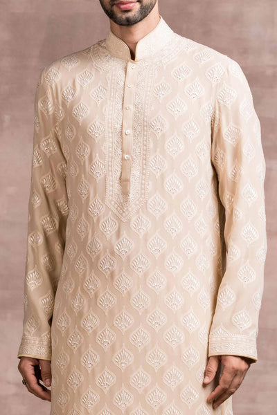 Tarun Tahiliani menswear Chikankari Embroidered Boota Kurta Paired with A Churidar men beige online shopping melange singapore indian designer wear