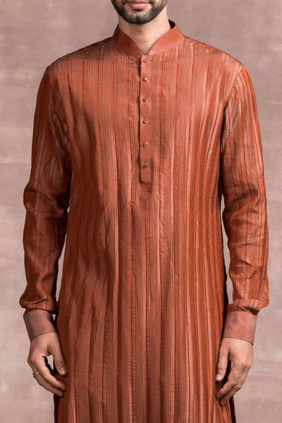 Tarun Tahiliani menswear Chikankari Embroidered Boota Kurta Paired With A Churidar rust mens festive indian designer wear online shopping melange singapore
